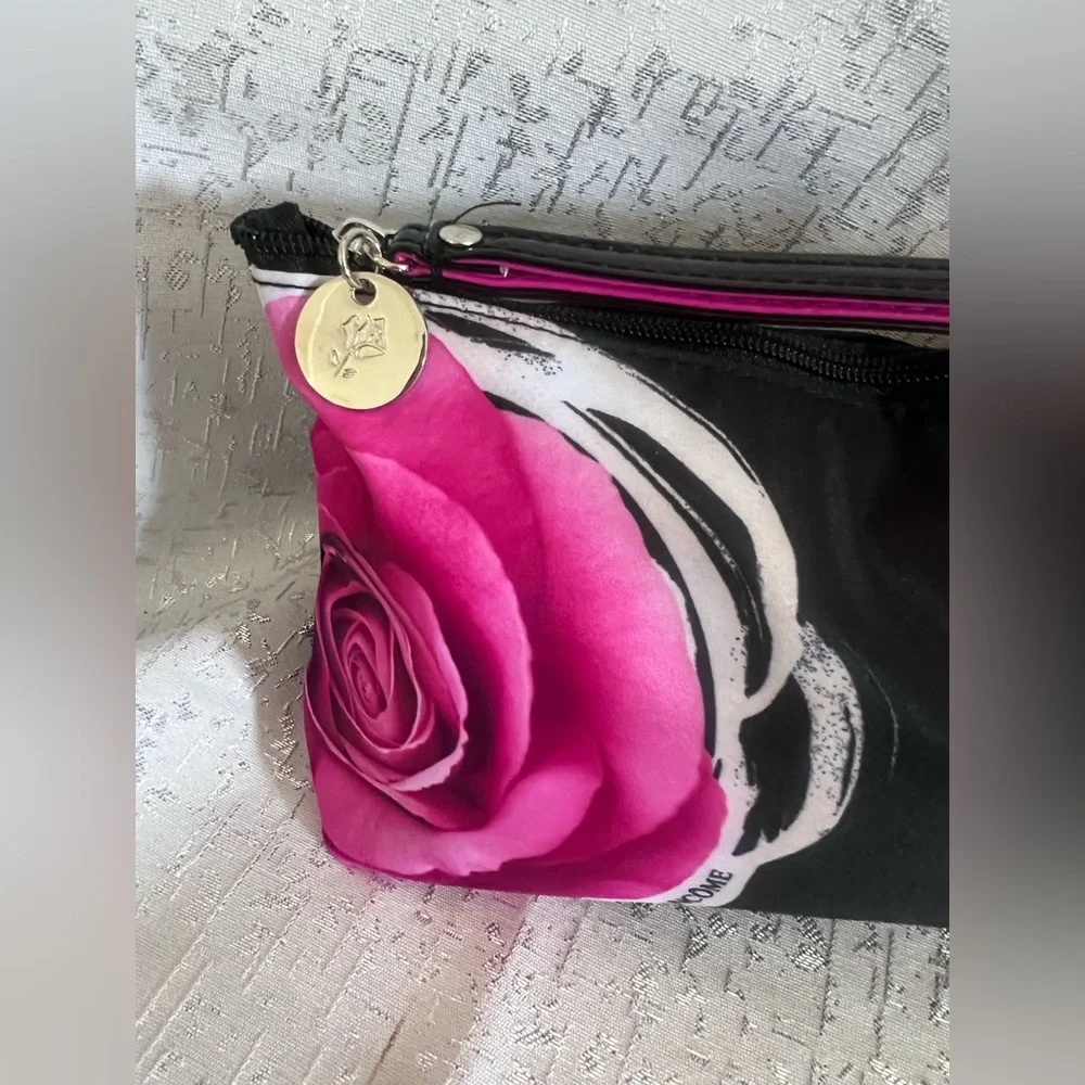 Lancome Paris Black and Pink Cosmetic Bag with Floral Accent